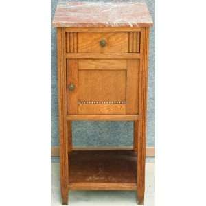 Vintage French Mission Arts & Crafts Oak Marble Nightstand  