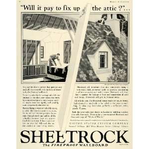  1925 Ad Sheetrock Wallboard Gypsum Attic House Chicago 