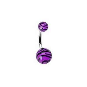    14g Acrylic Purple Zebra Animal Print Belly Navel Ring Jewelry