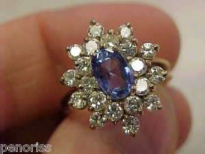 ESTATE Ceylon Blue Sapphire & Diamond Ring 18k Gold size 6 1/2 Make 
