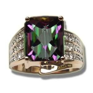  .06 ct 12X10 Emerald Checkercut Mystic Topaz Ladies Ring 