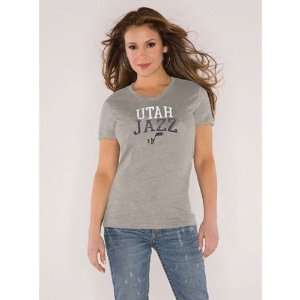  Utah Jazz Womens V Neck Tri Blend Dome T Shirt (Grey 