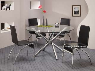 5Pcs Round Glass Top Dining Table Chair Set Modern Furniture 