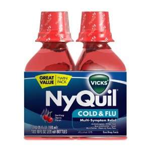 Vicks NyQuil Cold & Flu Relief Liquid Soothing, Cherry Flavor, Twin 