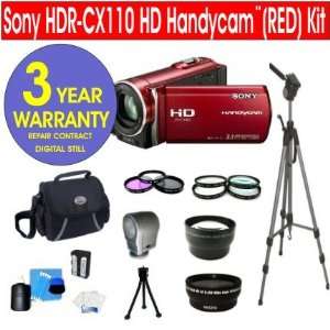  Sony HDR CX110 HD Handycam¨ Camcorder (RED) + .45x Wide 