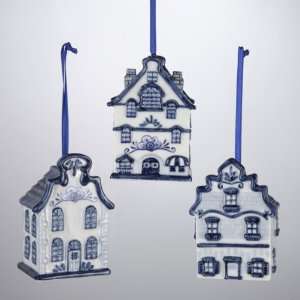  Club Pack of 12 Blue China House Christmas Ornaments