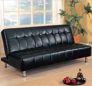 Contemporary Black vinyl Sofa Bed Modern Futon 300118  