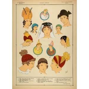  1922 Pochoir Greco Roman Women Headdress Hat Coiffure 