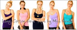 Womens Long Fitted Plain Rib Vest Tops Tunic Tees 6 16  