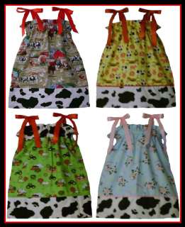 PILLOWCASE DRESS COUNTRY FARM COW HANDMADE BOUTIQUE NEW  