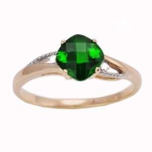  10K Yellow Gold Chrome Diopside and Diamond V Shank Ring 