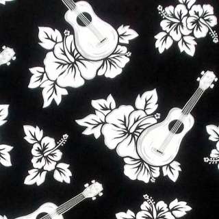 Hawaiian Print Fabric 100% Cotton 1/2 yard 44 wide UKULELE hibiscus 