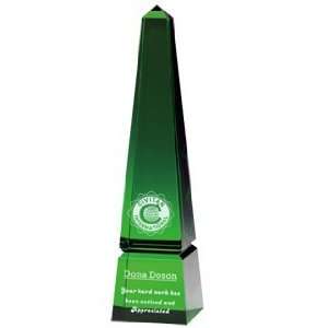  Green Crystal Grooved Obelisk Award   12