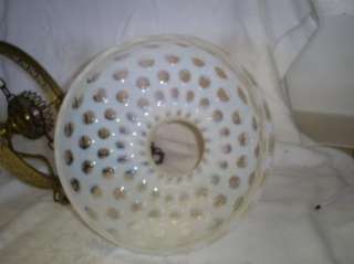 Vintage Fenton Glass White Coin Dot Hanging Lamp  