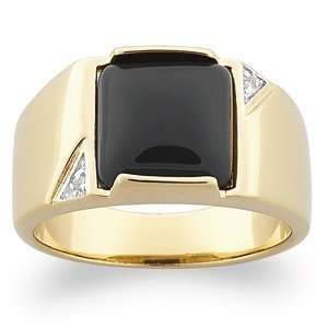   Genuine Onyx and Diamond Accent Ring in 14K Gold, Size 10 Jewelry