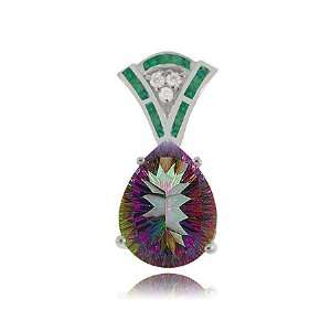   Radiant Mystic Fire Topaz Pendant with a Australian Opal Accented Bail