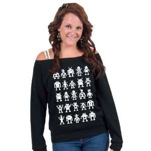    White Robot Attack Slouchy Wideneck Sweater 