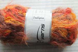 100 g sk Orange, Yellow Brown fluff/pom poms & Fur yarn 129 yards 