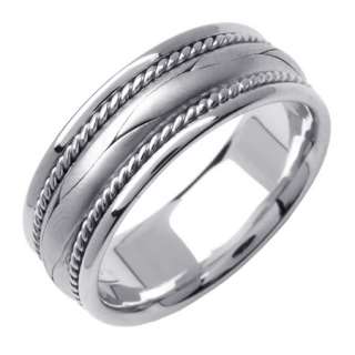 14K White Gold Hand Braided Wedding Ring Band 8 mm 4 11  