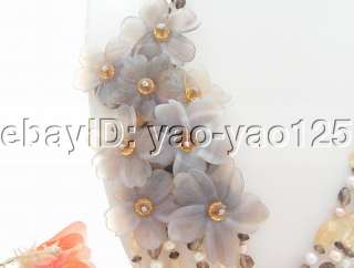 Charming Pearl&Citrine&Smoky Quartz&Agate Flower Necklace