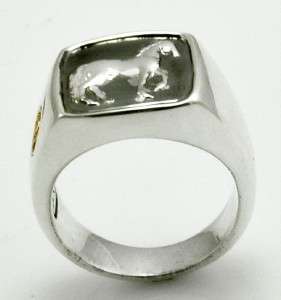   MENS PETRVS STERLING SILVER & 22K GOLD HORSE RING SIZE 11  