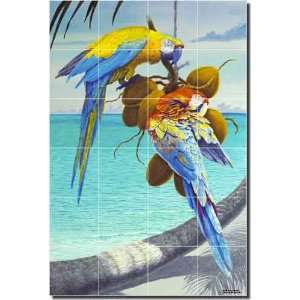 Coco Loco by Richard Shaffett   Tropical Birds Ceramic Tile Mural 25.5 