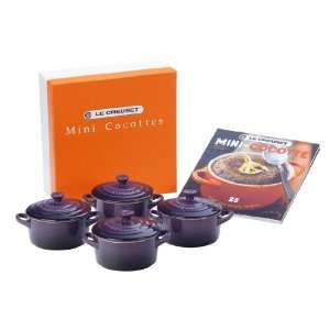  Le Creuset Set of 4 Mini Cocottes with Cookbook, Cassis 