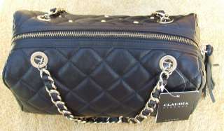 CLAUDIA FIRENZE BLACK QUILTED ITALIAN LEATHER GOLD STUDDED ZIPPER 