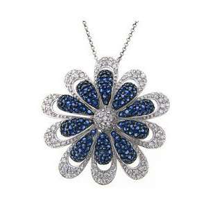 Sterling Silver Simulated Sapphire and Diamond Large 