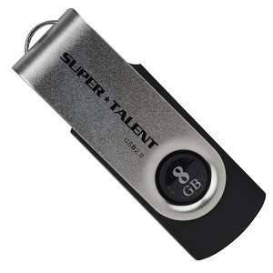  Super Talent 8 GB USB 2.0 SM Silver Metal Swivel Lid with 