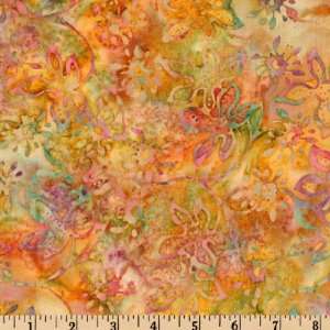  43 Wide Batik Silk Flowers Pistachio Fabric By The Yard 