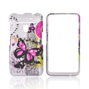 PINK BUTTERFLIES ON SILVER Rubberized Hard Plastic Case Cover For LG 