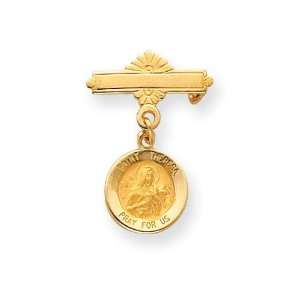  Saint Theresa Medal Pin in 14k Yellow Gold Jewelry