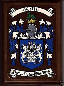 Kelly Coat of Arms on Copper & Solid Walnut Plaque  