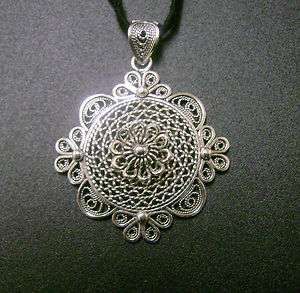 925 SILVER ARTISAN FLOWER PENDANT WITH SUEDE CORD  