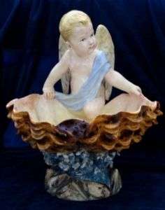 COLONNATA Antique Italian Ceramic Signed Cherub Shell  