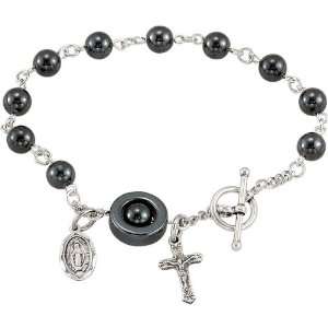   25 Madonna Deluxe Hematite Rosary Bracelet W/ Pouch Jewelry