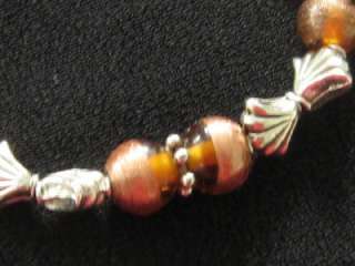Handcrafted Hand Made Silvertone Metal Goldstone Amber Bead Bracelet 