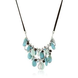   West Vintage America Silver Ox Turquoise Shaky Drop Pendant Necklace