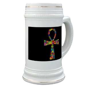 Stein (Glass Drink Mug Cup) Ankh Flowers 60s Colors