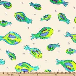  58 Wide Cotton Jersey Knit Fish Green/Natural Fabric By 