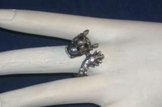 NEW PEWTER COLORED VERY COOL DRAGON RING WITH FAUX PEARL IN MOUTH R 