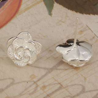 Charming Elegant Camellia Shaped Copper Electroplated 925 Silver Stud 
