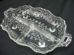 cambridge 12 footed /sectioned bowl etched elaine mint  