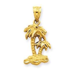  14k Yellow Gold Polished Diamond cut Palm Trees Pendant Jewelry