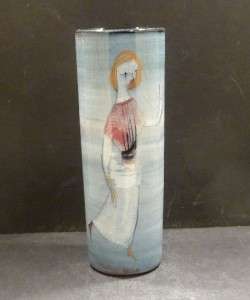 Pillin Cylindrical Vase with Women & Horse 7 1/2  MINT  