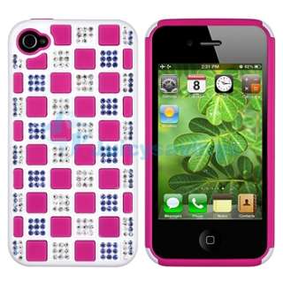 Pink Checker Diamond Gem Dual Flex Hard Case+PRIVACY Filter for iPhone 