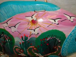 Mexican Pottery Folk Art Farming Couples Fish Plate  