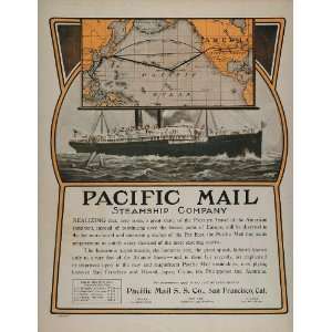  Ad Pacific Mail Steamship Company Map Route NICE   Original Print Ad