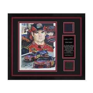   Gordon Framed Lithograph with Piece of Race Used Tire and Firesuit
